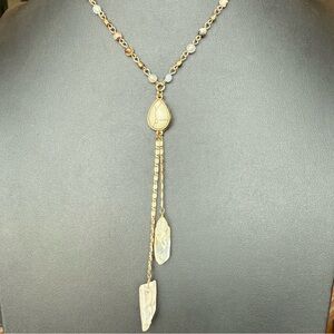 Clear Quartz Crystal Negligee Necklace Beaded Chain Y Drop Style 16-18”